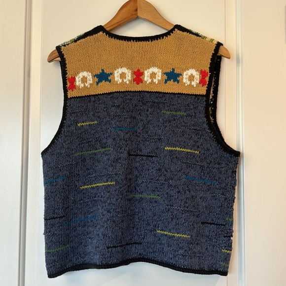 1998 Susan Bristol Vintage 90s Hand Embroidered Western Knit Sweater Vest Medium - Picture 2 of 9